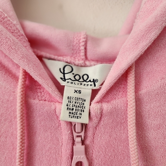 Vtg Lilly Pulitzer Barbie Pink Knit Hoodie Sweater Zip Up Vintage Size XS - Picture 12 of 12